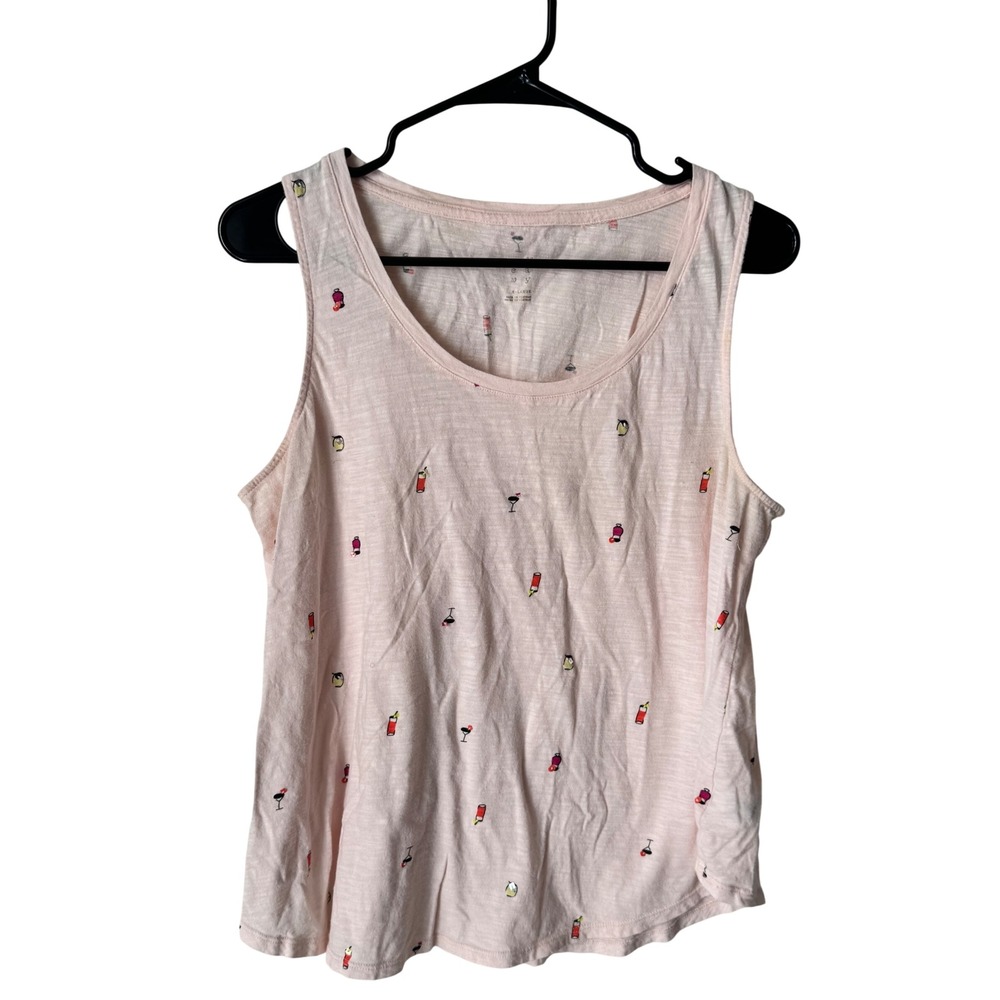 A New Day Womens Pink Tropical Cocktail Print Slub Cotton Tank Top XL F16959836